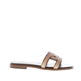 TOD'S donna sandalo ciabatta in camoscio SABBIA con fascia intrecciata a catena. Suola cuoio