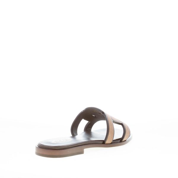 TOD'S donna sandalo ciabatta in camoscio SABBIA con fascia intrecciata a catena. Suola cuoio - immagine 3