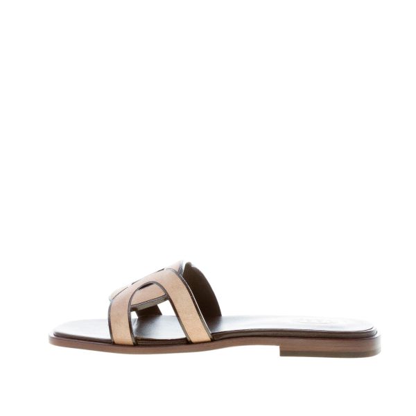 TOD'S donna sandalo ciabatta in camoscio SABBIA con fascia intrecciata a catena. Suola cuoio - immagine 5