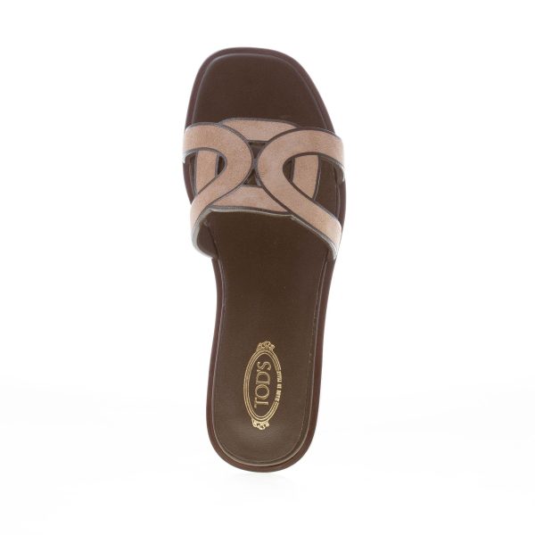 TOD'S donna sandalo ciabatta in camoscio SABBIA con fascia intrecciata a catena. Suola cuoio - immagine 7