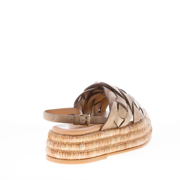 TOD'S donna sandalo zeppa in camoscio TABACCO CHIARO con fasce intrecciate e rafia. Zeppa 4,5 cm - immagine 3