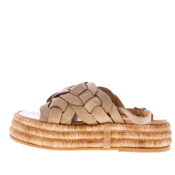 TOD'S donna sandalo zeppa in camoscio TABACCO CHIARO con fasce intrecciate e rafia. Zeppa 4,5 cm - immagine 5