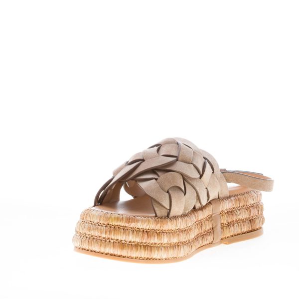 TOD'S donna sandalo zeppa in camoscio TABACCO CHIARO con fasce intrecciate e rafia. Zeppa 4,5 cm - immagine 6