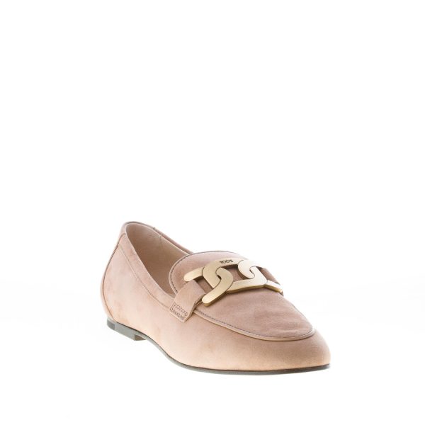 TOD'S donna mocassino Kate in camoscio BEIGE con catena. Suola cuoio - immagine 2