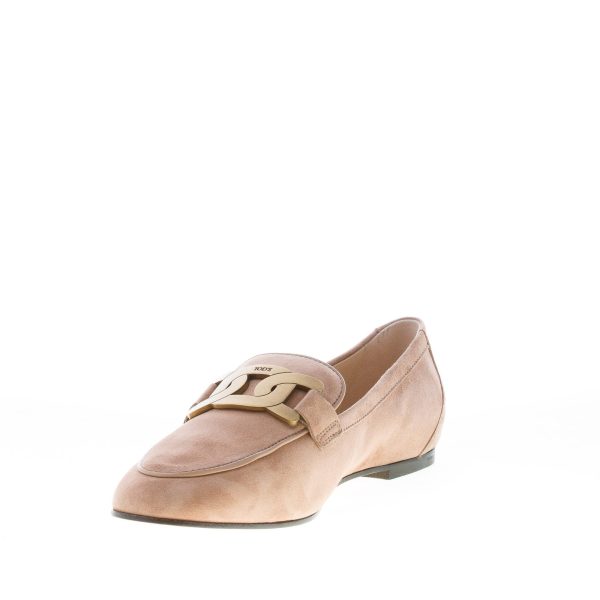 TOD'S donna mocassino Kate in camoscio BEIGE con catena. Suola cuoio - immagine 6