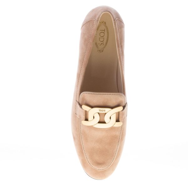 TOD'S donna mocassino Kate in camoscio BEIGE con catena. Suola cuoio - immagine 7