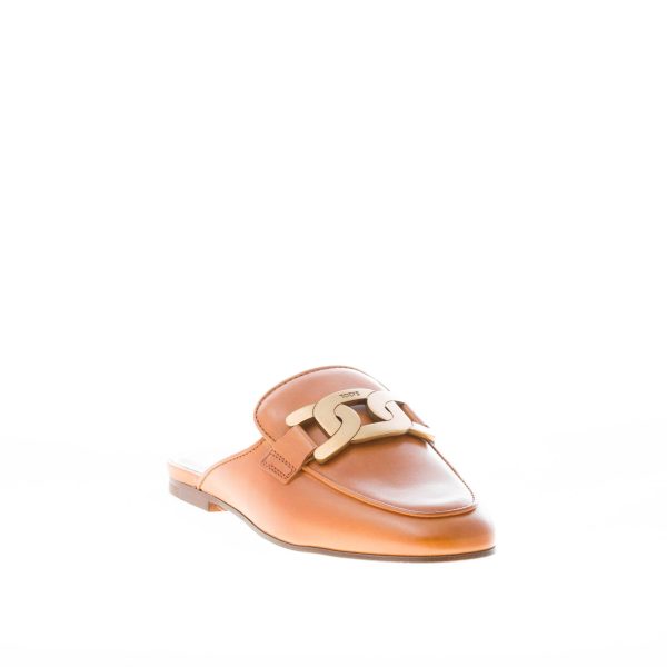 TOD'S donna sabot in pelle CUOIO con catena oro. Suola cuoio - immagine 2