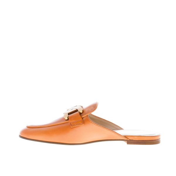 TOD'S donna sabot in pelle CUOIO con catena oro. Suola cuoio - immagine 5