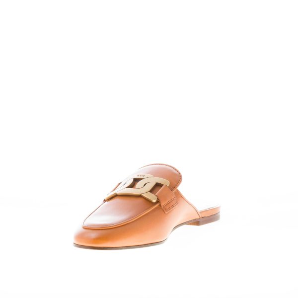 TOD'S donna sabot in pelle CUOIO con catena oro. Suola cuoio - immagine 6