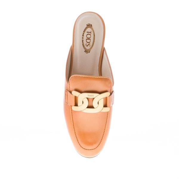 TOD'S donna sabot in pelle CUOIO con catena oro. Suola cuoio - immagine 7