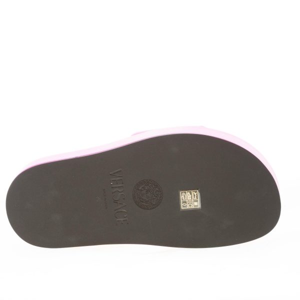 VERSACE sandalo platform slide in raso ROSA con emblema gioiello Medusa '95. Zeppa 6 cm - immagine 8