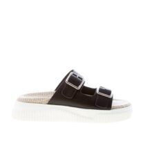 VOILE BLANCHE donna sandalo slide Lisa 16 in pelle NERO con doppio cinturino e fibbie. Tacco 4 cm