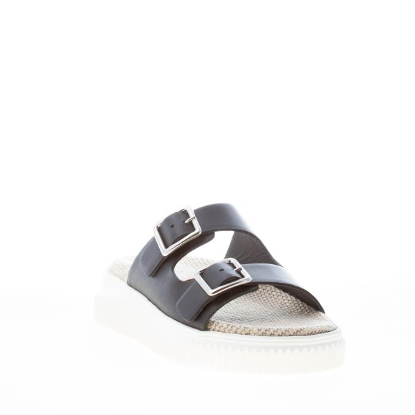 VOILE BLANCHE donna sandalo slide Lisa 16 in pelle NERO con doppio cinturino e fibbie. Tacco 4 cm - immagine 2