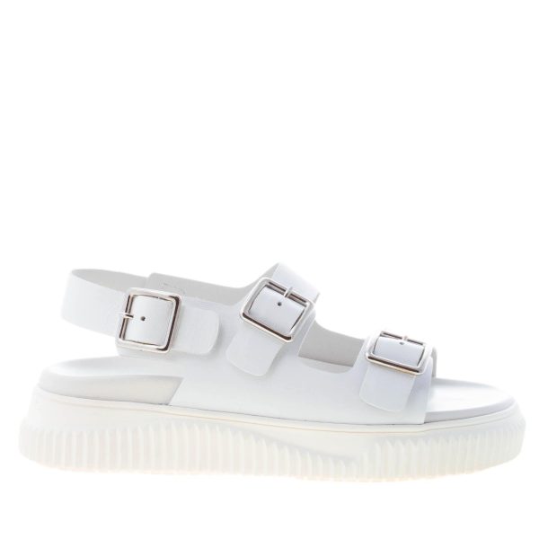 VOILE BLANCHE donna sandalo Lisa 19 in pelle BIANCO con tripla fibbia metallica. Tacco 4 cm