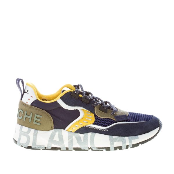 VOILE BLANCHE uomo sneaker Club01 in camoscio e tessuto BLU GIALLO VERDE