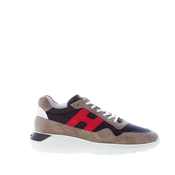 HOGAN uomo Interactive Cube sneaker in camoscio e tessuto nylon BLU più taupè