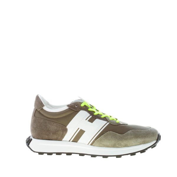 HOGAN uomo H601 sneaker in camoscio e tessuto VERDE MILITARE e bianco