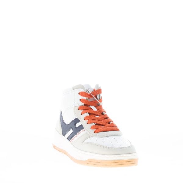 HOGAN uomo H630 sneaker alta in pelle e camoscio BIANCO blu e grigio - immagine 2