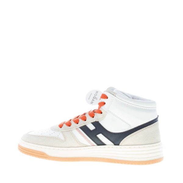 HOGAN uomo H630 sneaker alta in pelle e camoscio BIANCO blu e grigio - immagine 7