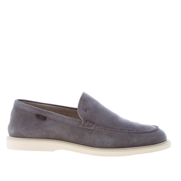 HOGAN uomo mocassino H616 in camoscio GRIGIO con vaschetta. Suola in gomma