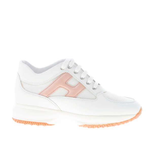 HOGAN donna Interactive sneaker in pelle e tessuto BIANCO con H perlata rosa