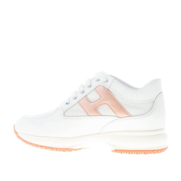 HOGAN donna Interactive sneaker in pelle e tessuto BIANCO con H perlata rosa - immagine 5