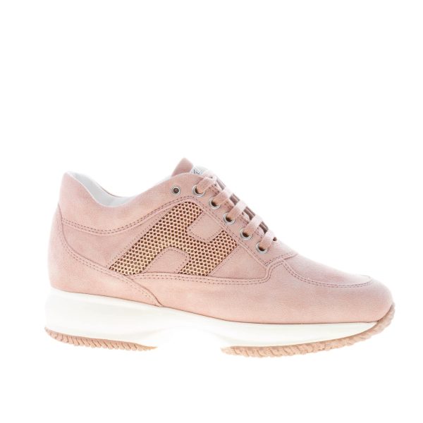 HOGAN donna Interactive sneaker in pelle scamosciata ROSA CIPRIA con H di micro strass