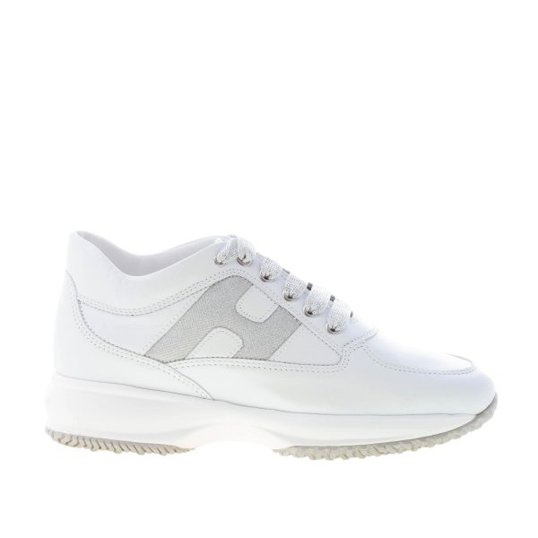 HOGAN donna Interactive sneaker in pelle BIANCO con H di micro glitter argento