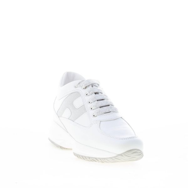 HOGAN donna Interactive sneaker in pelle BIANCO con H di micro glitter argento - immagine 2