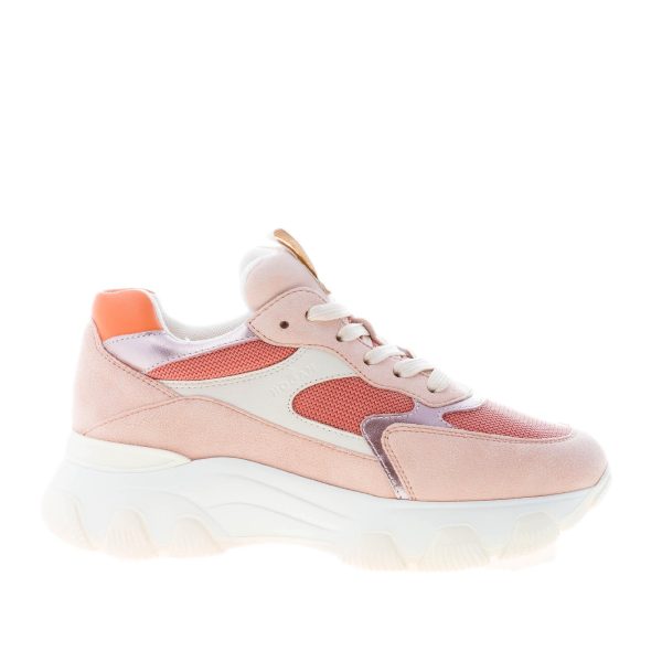 HOGAN donna Hyperactive sneaker in camoscio e tessuto a rete ROSA più bianco e arancione
