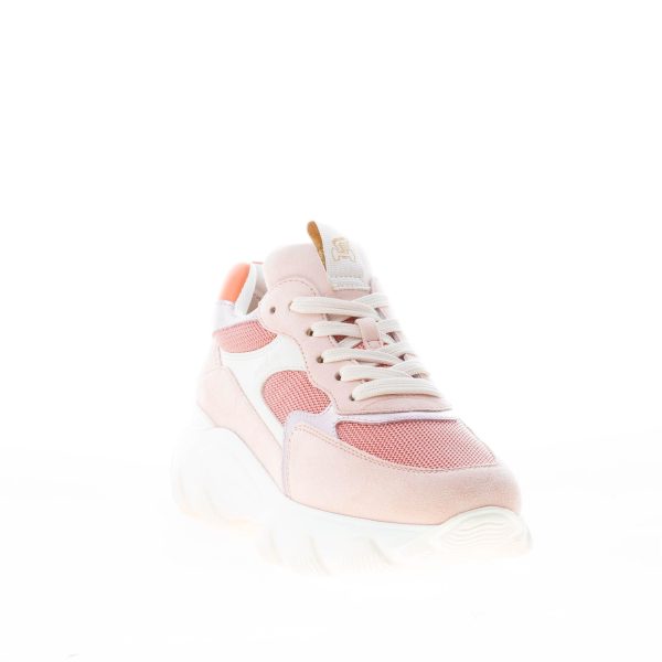 HOGAN donna Hyperactive sneaker in camoscio e tessuto a rete ROSA più bianco e arancione - immagine 2
