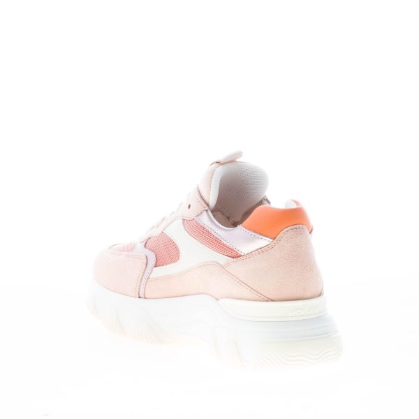 HOGAN donna Hyperactive sneaker in camoscio e tessuto a rete ROSA più bianco e arancione - immagine 4