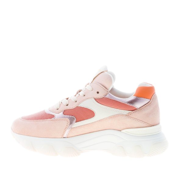 HOGAN donna Hyperactive sneaker in camoscio e tessuto a rete ROSA più bianco e arancione - immagine 5