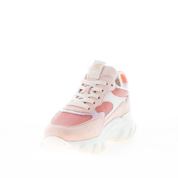 HOGAN donna Hyperactive sneaker in camoscio e tessuto a rete ROSA più bianco e arancione - immagine 6