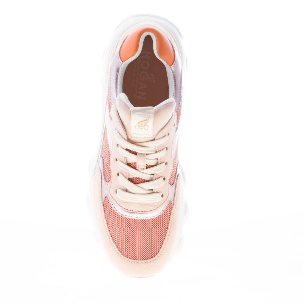 HOGAN donna Hyperactive sneaker in camoscio e tessuto a rete ROSA più bianco e arancione - immagine 7