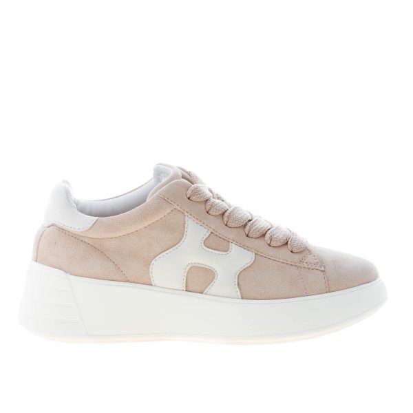 HOGAN donna sneaker Rebel H562 in camoscio BEIGE più bianco
