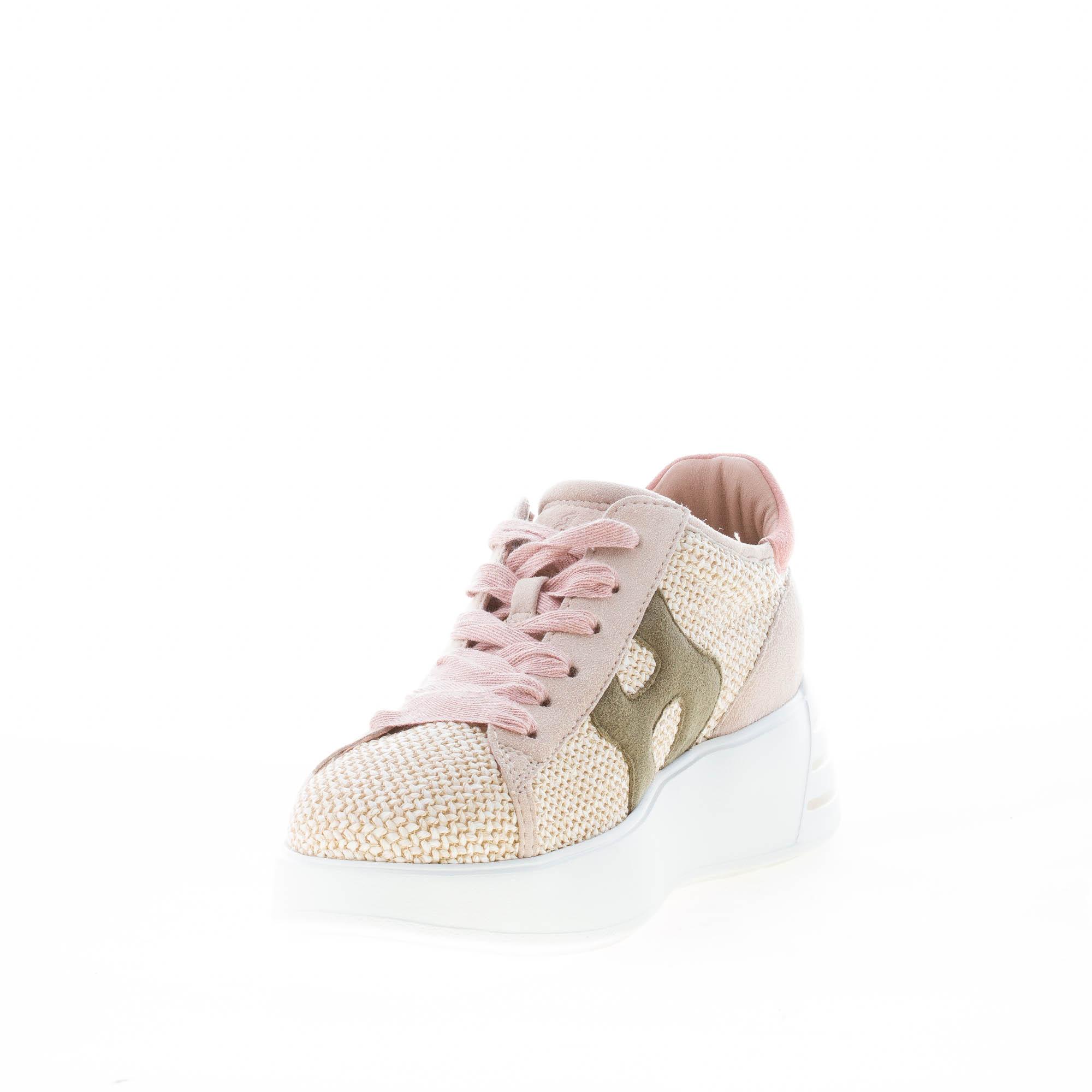 HOGAN donna Rebel sneaker in rafia BEIGE piu verde e rosa Strike Calzature
