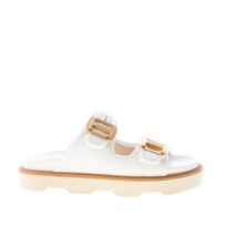 HOGAN donna sandalo ciabatta H620 in rafia BIANCO con accessorio H oro