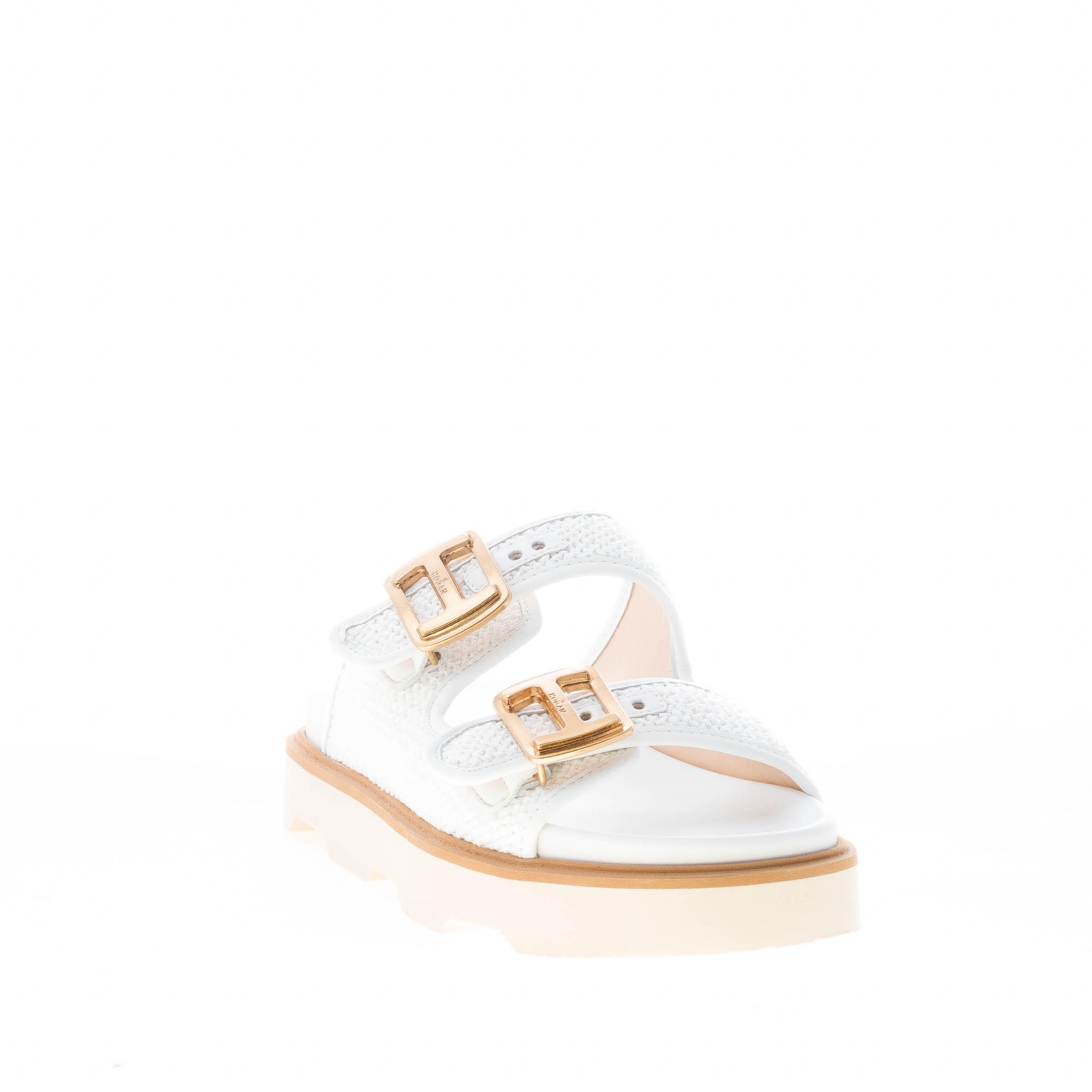 HOGAN donna sandalo ciabatta H620 in rafia BIANCO con accessorio H