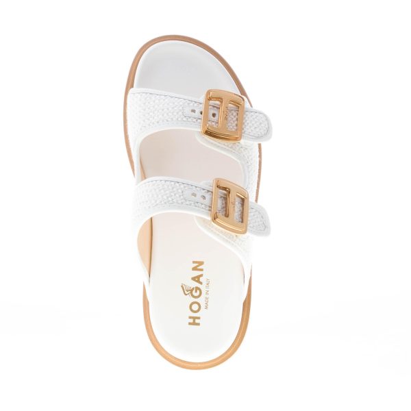 HOGAN donna sandalo ciabatta H620 in rafia BIANCO con accessorio H oro - immagine 7