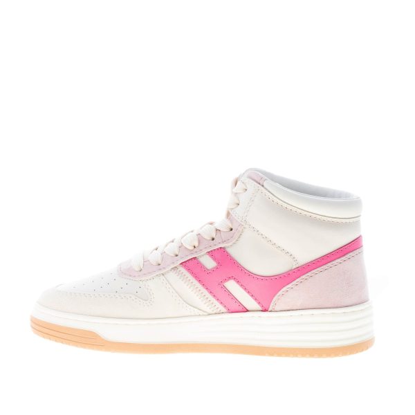 HOGAN donna H630 sneaker alta in pelle e camoscio BIANCO e rosa - immagine 7