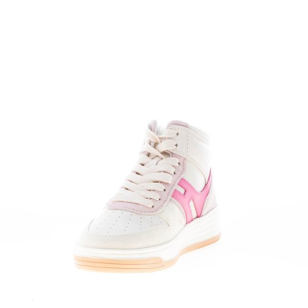 HOGAN donna H630 sneaker alta in pelle e camoscio BIANCO e rosa - immagine 5