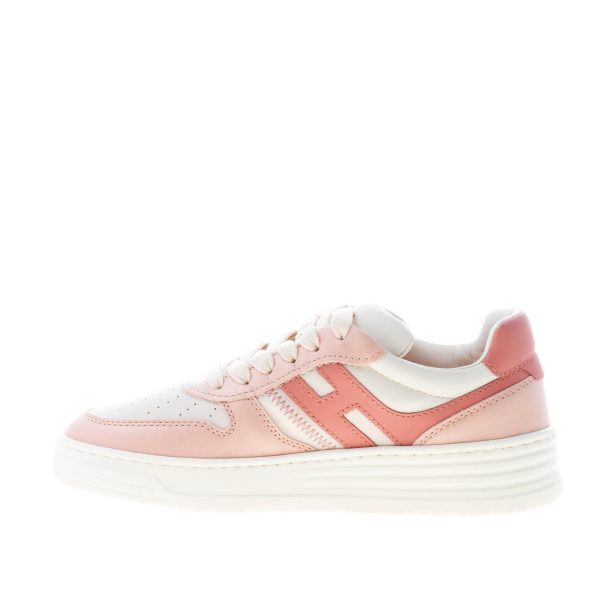 HOGAN donna sneaker H630 Basket in pelle BIANCO e ROSA - immagine 5
