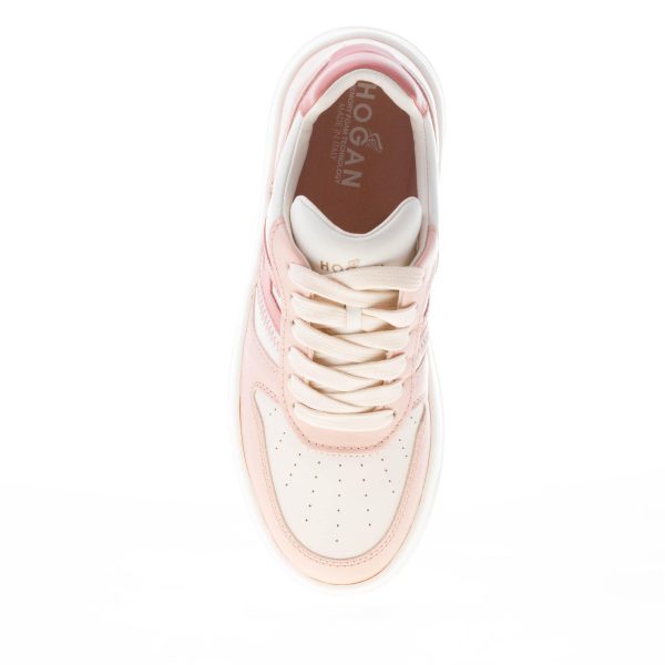 HOGAN donna sneaker H630 Basket in pelle BIANCO e ROSA - immagine 7
