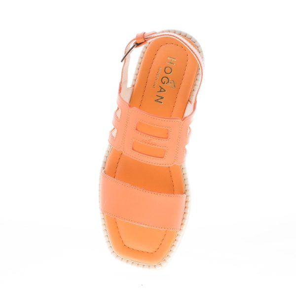 HOGAN donna H638 sandalo con fascia intagliata H in pelle ARANCIONE. Zeppa di 2 cm - immagine 7