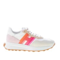 HOGAN donna sneaker H641 in camoscio e tessuto BEIGE BIANCO ROSA