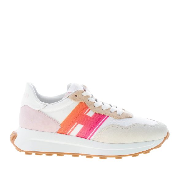 HOGAN donna sneaker H641 in camoscio e tessuto BEIGE BIANCO ROSA