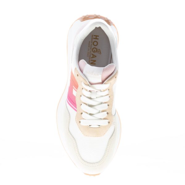 HOGAN donna sneaker H641 in camoscio e tessuto BEIGE BIANCO ROSA - immagine 7