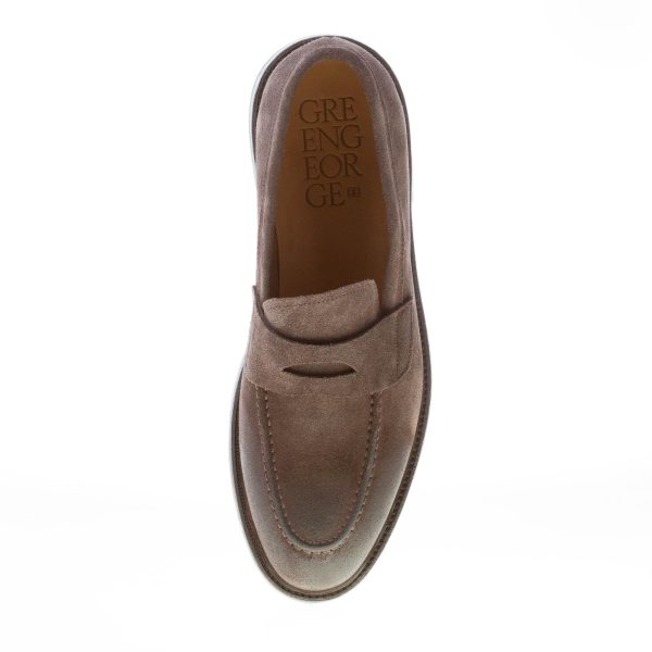 GREEN GEORGE uomo mocassino in crosta TORTORA con mascherina penny. Suola cuoio - immagine 7