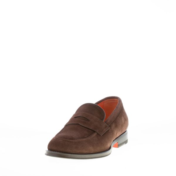 SANTONI uomo mocassino in crosta TESTA DI MORO con mascherina. Suola cuoio - immagine 2